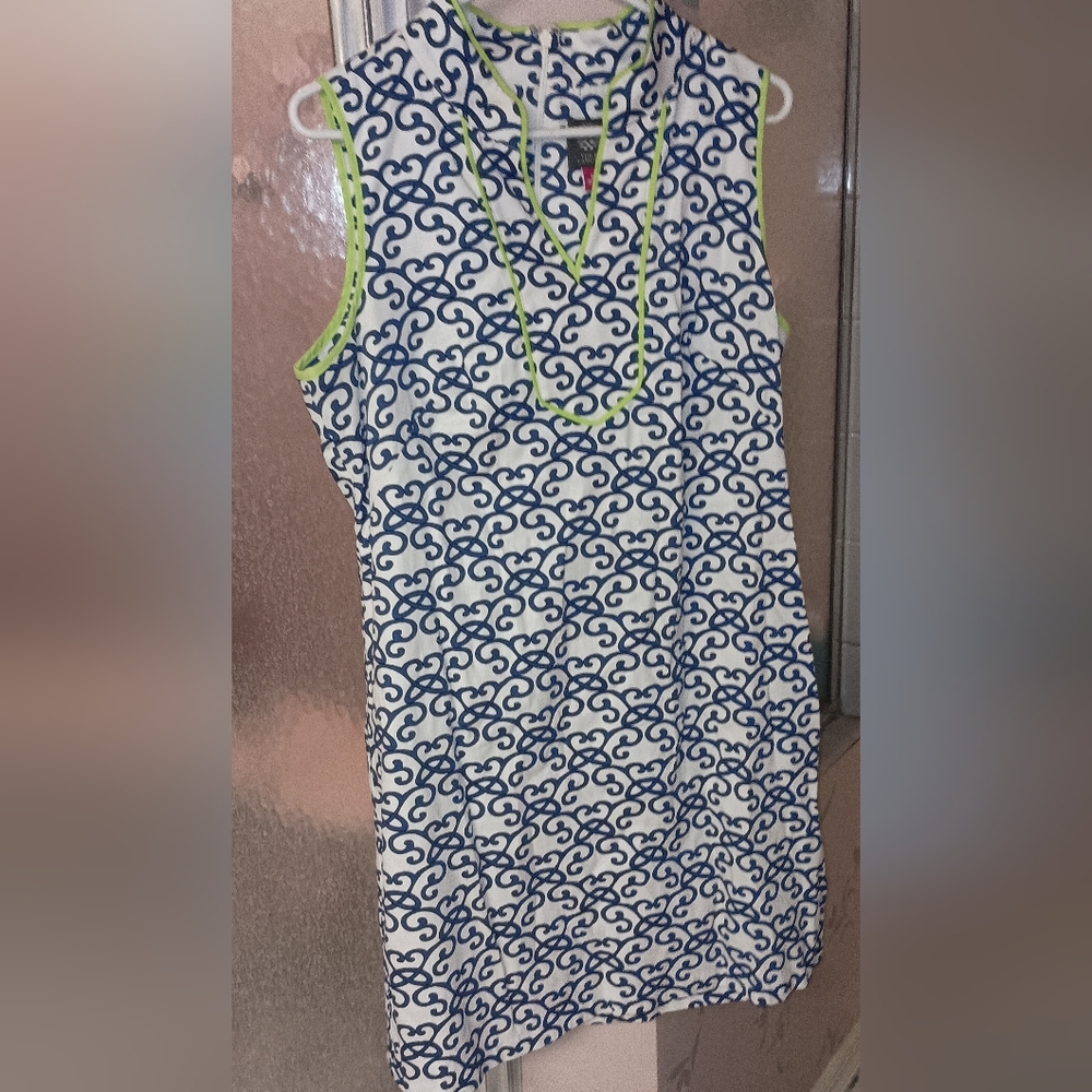 Vince Camuto Cotton Spandex Piped Patterned Dress Size 12